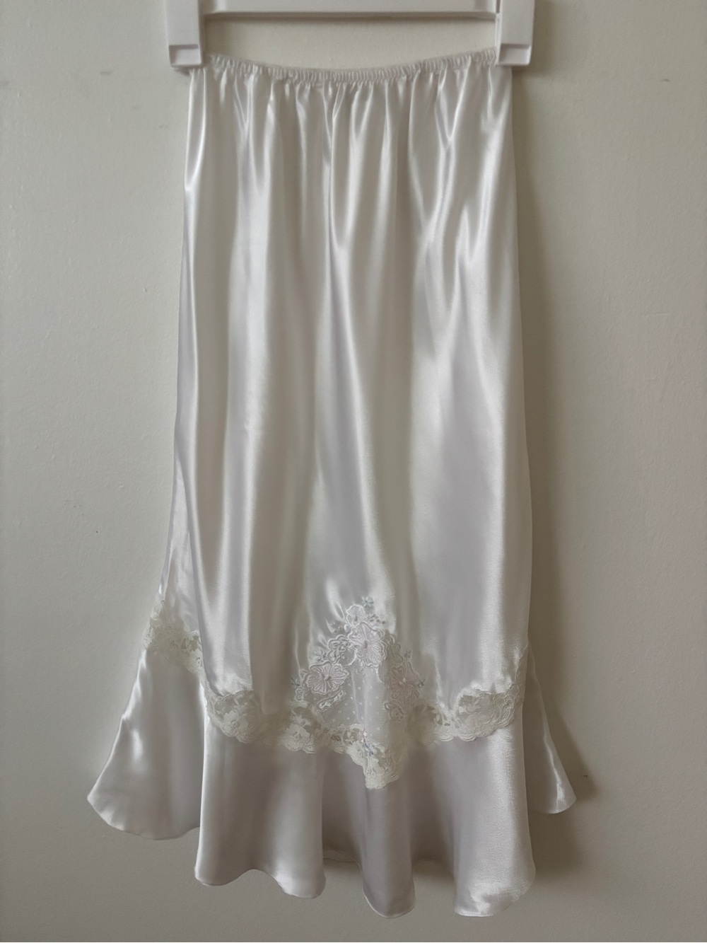 Ivory Satin Half Slip with Lace Hem